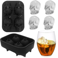 3D Skull Flexible Silicone Ice Cube Mold Tray, Makes Four 4 Cavities Ice Skulls, Round Ice Cube Maker For Thanksgiving & Christmas Day
